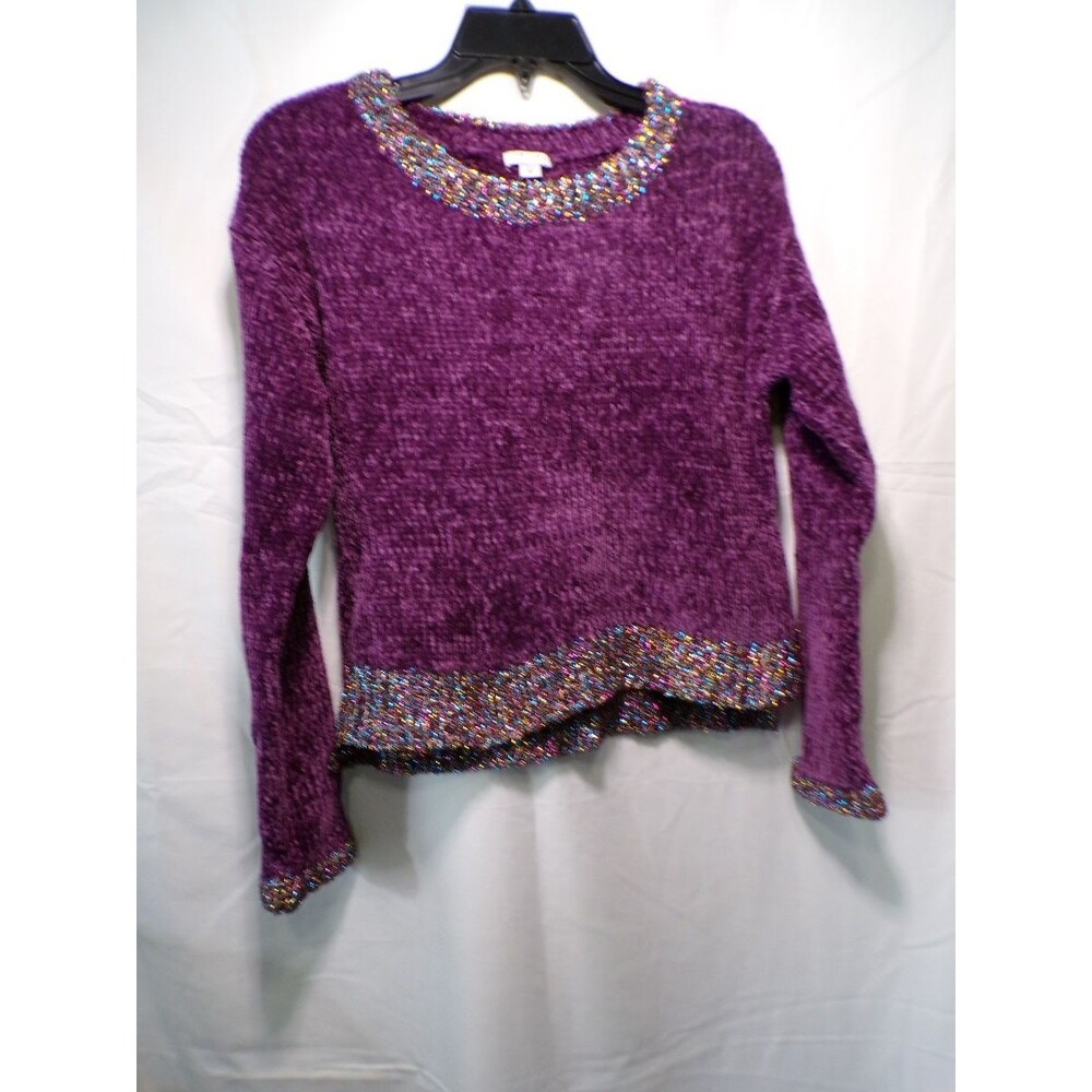 Habitual Girls 12 Purple Chenille Pullover Sweater Beaded Sequin Trim